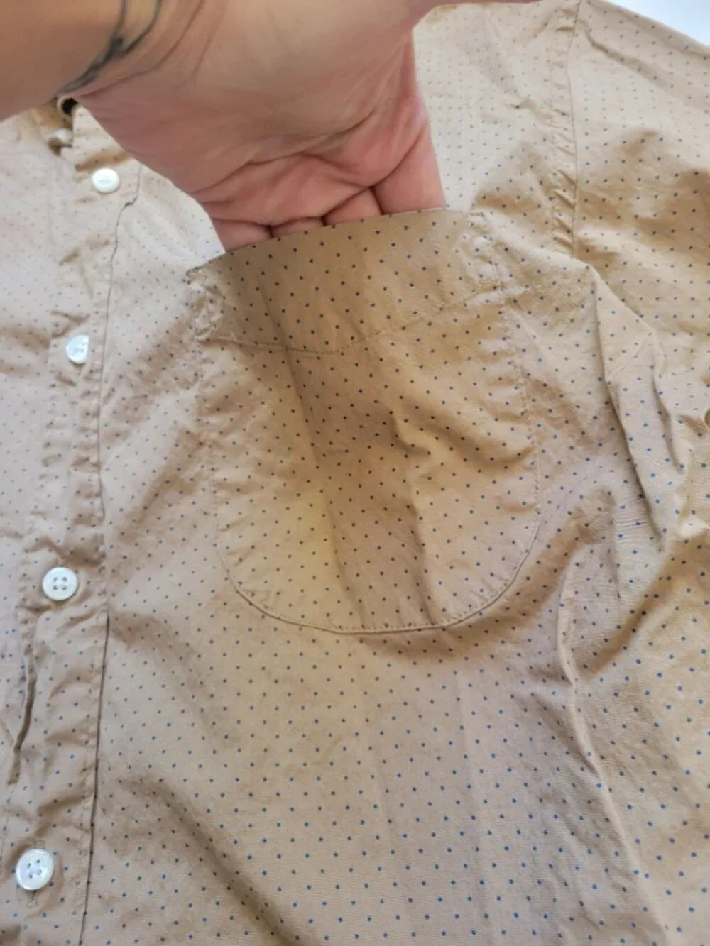 J. Crew Light Brown with Polka Dot Collared Long Sleeve Button Down Shirt Size M